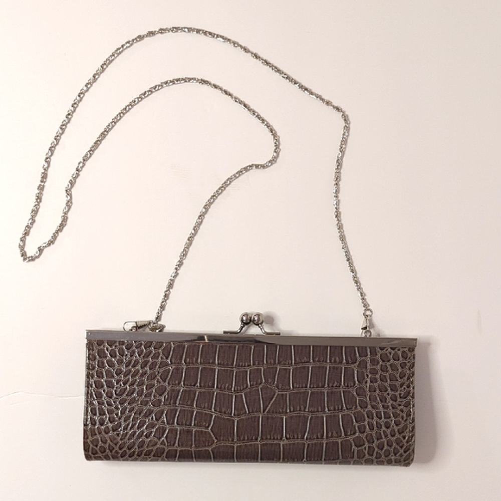 Forever 21 Elegant Grey Crocodile-Embossed Clutch Small Formal Event Textured